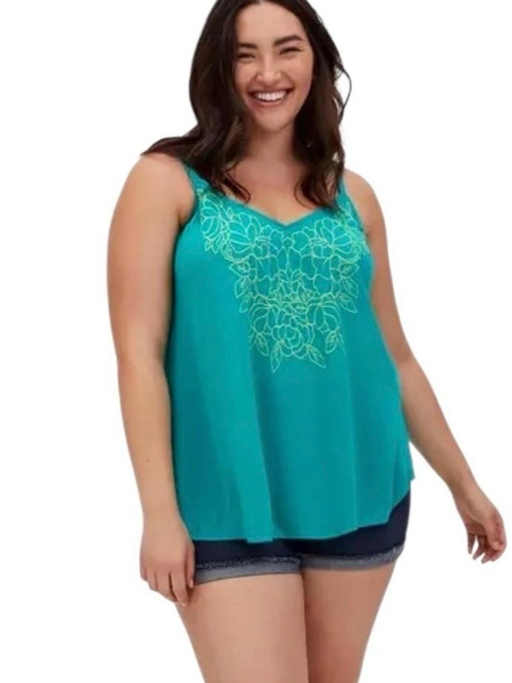 torrid Teal V-Neck Embroidered Camisole